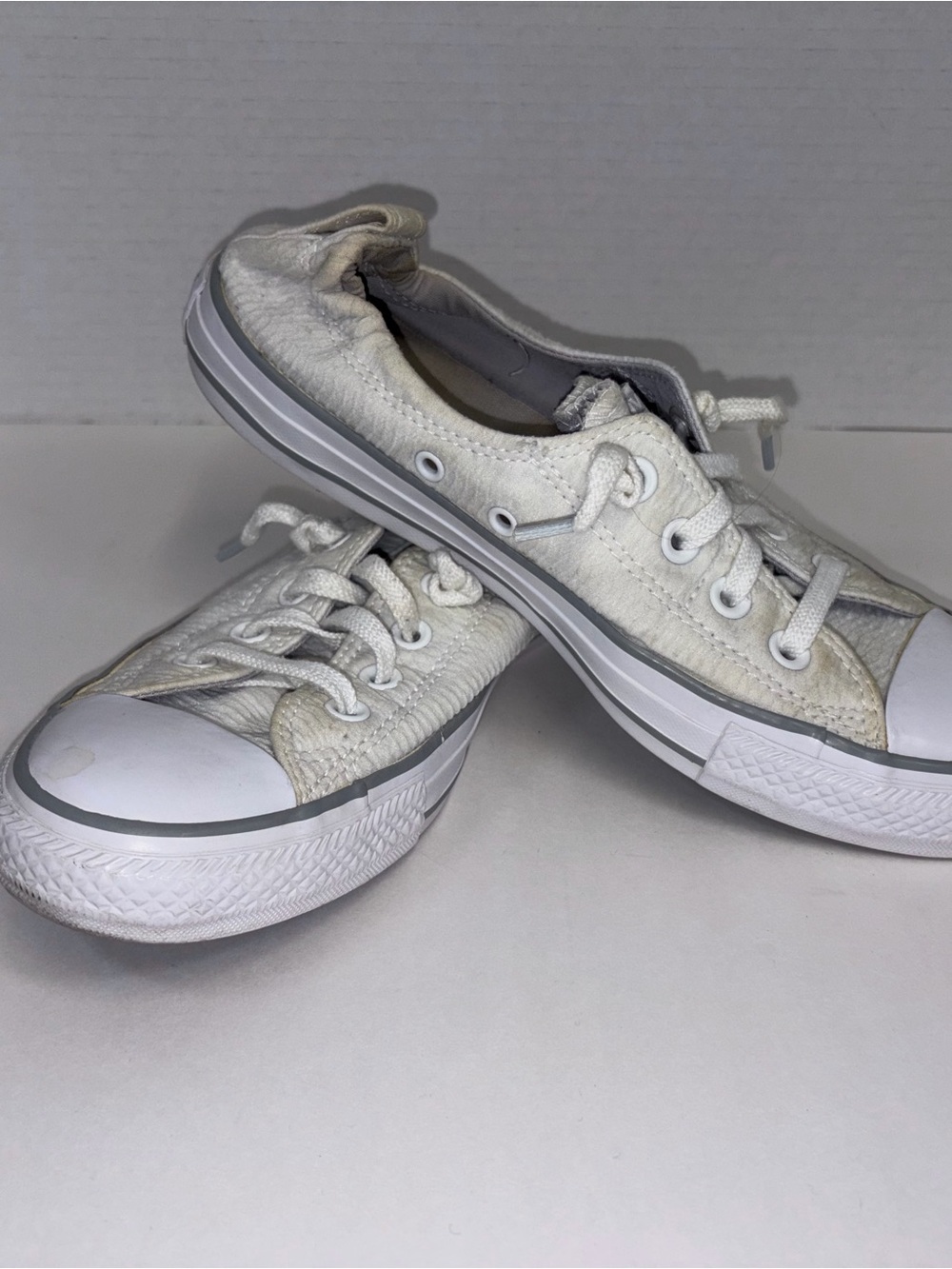 Converse White Low-Top Canvas Sneakers with Gray Trim